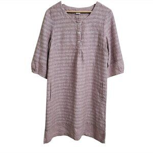 Poetry Popover Tunic Shift Linen Dress 10 Striped 3/4 Sleeve Lagenlook Boho
